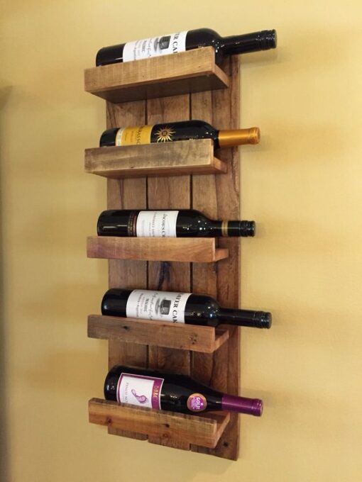 Solid Wood Wall Mounted Wine Rack - 5 Bottles - Woodify