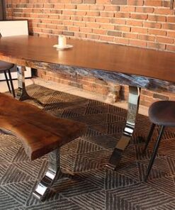 Acacia Live Edge Dining Table With Chrome Y Shaped Legs Honey Walnut - Woodify