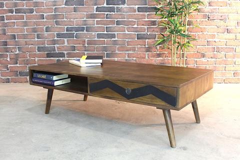 Mid Century Modern Rustic Solid Mango Wood Coffee Table - Woodify