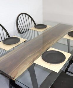 Walnut Slab Dining Table with Glass Top - Woodify Canada