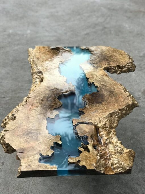 Blue river table top with epoxy inlay Senna siamea wood - Woodify