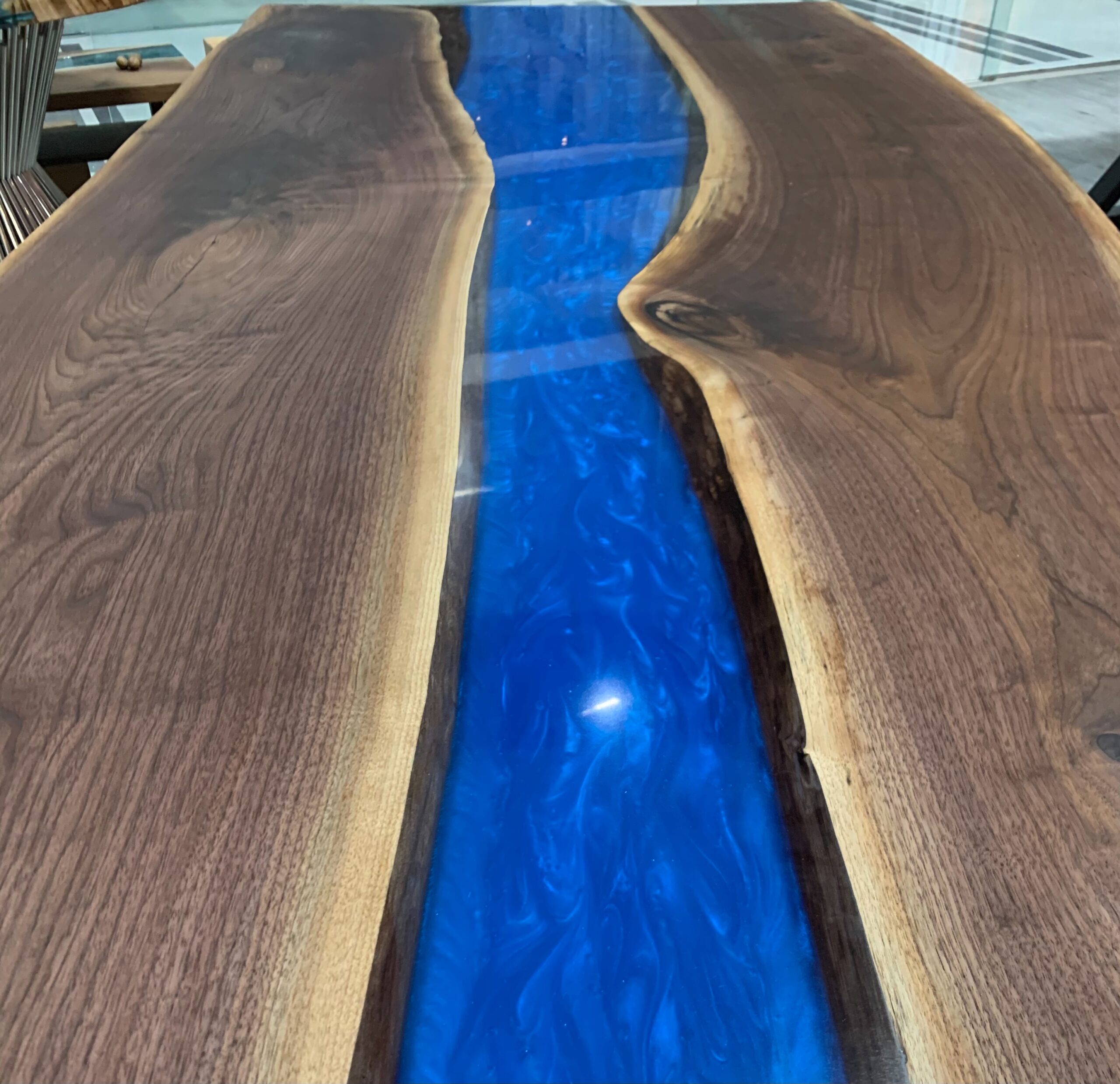 4' Walnut Royal Blue Epoxy River Tabletop
