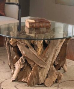 Teak Wood Coffee Table with Glass Top - Woodify